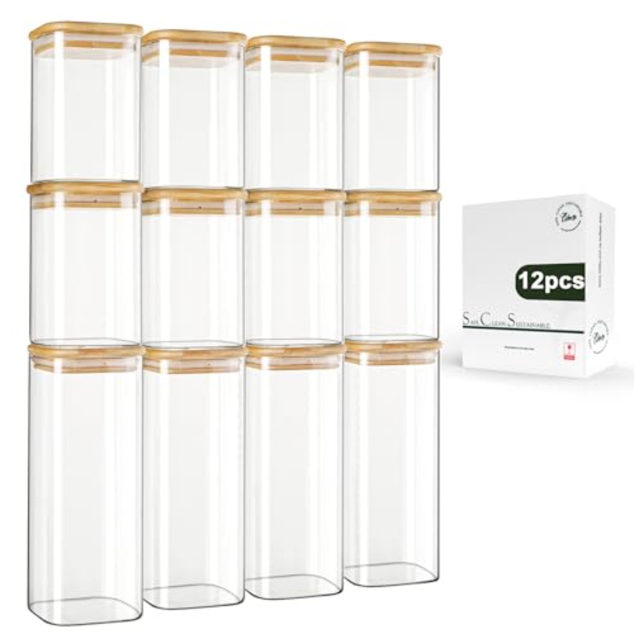 Food Storage Square Containers - مجموعة من 12 وعاء تخزين زجاجي