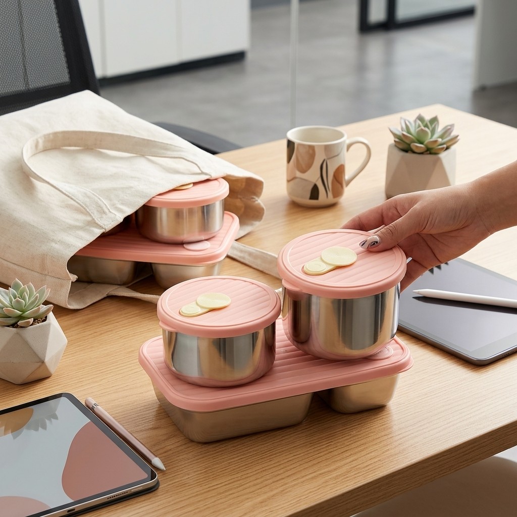 Food Storage Jar Set - صندوق غداء آمن للميكروويف من الفولاذ