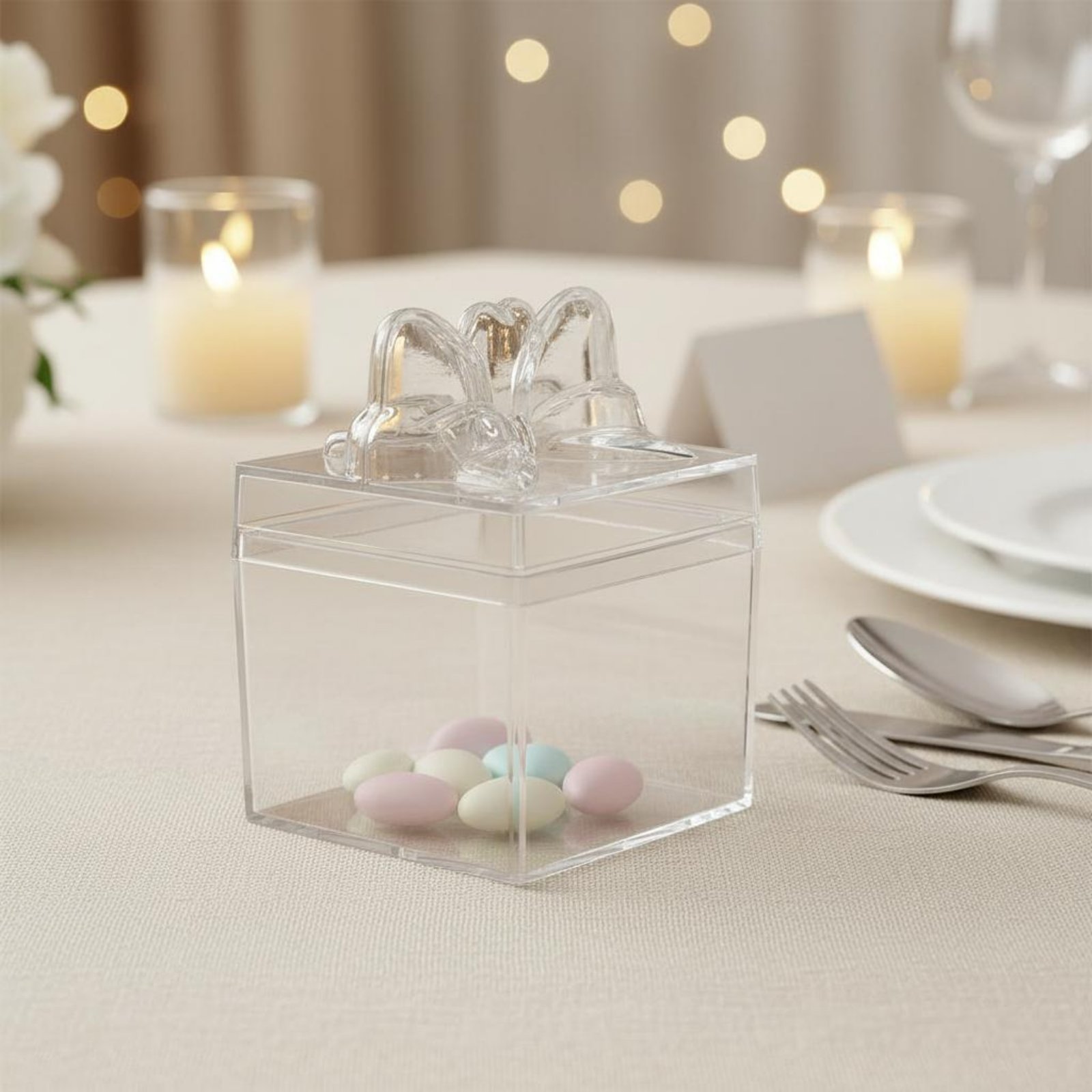 Food Storage Box Plastic - صندوق حلوى بلاستيكي شفاف مع شريط،