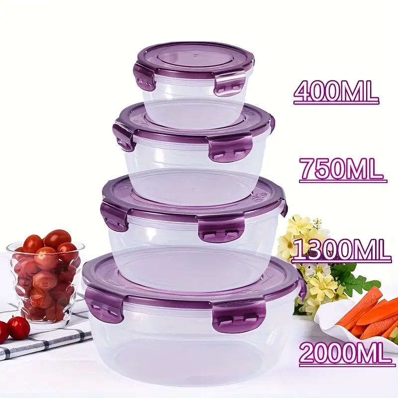 Food Storage Box Set - 4 حاويات بلاستيكية لتخزين الطعام، صناديق