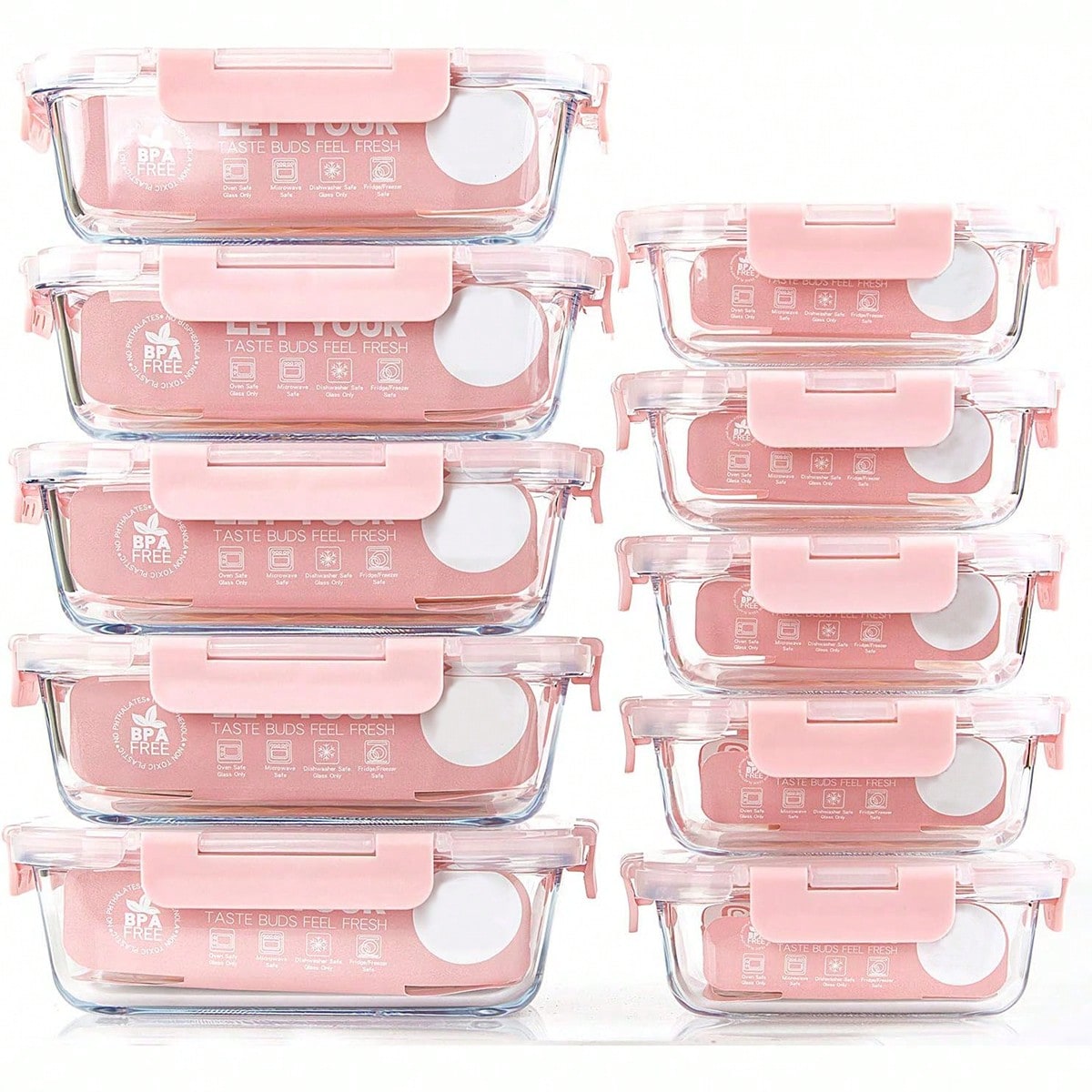 Food Storage Box Set - 10 حاويات زجاجية لتحضير الوجبات، حاويات