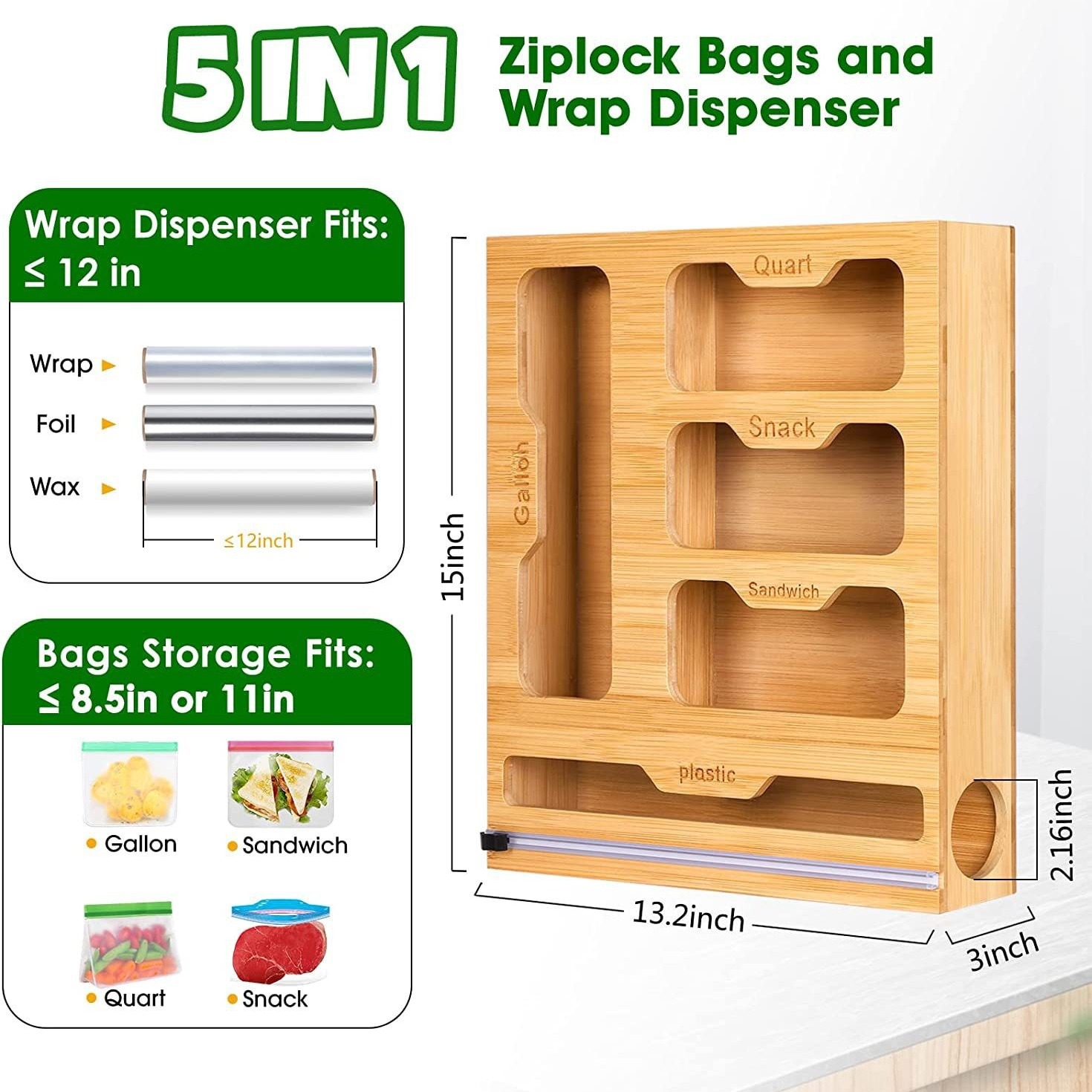 Food Storage Zip Lock Bags - حامل حقيبة طعام من الخيزران بسحاب
