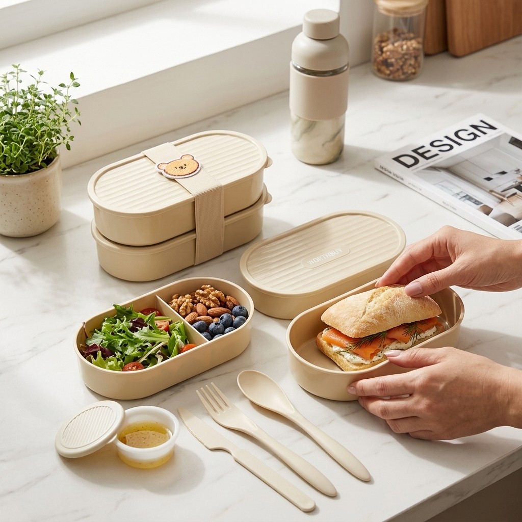Food Storage Oven Safe - صندوق غداء بيضاوي مزدوج الطبقات مع
