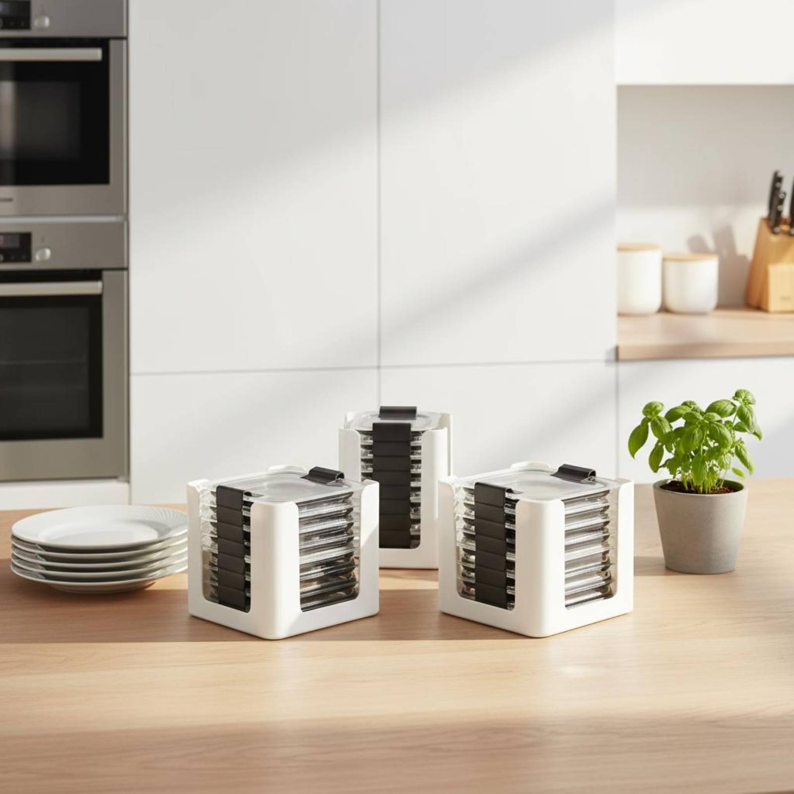 Food Storage Square Containers - رف تخزين للأغطية مكون من 3