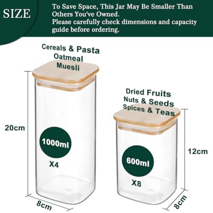 مجموعة من 12 وعاء تخزين زجاجي  - مراجعة Food Storage Square Containers وسعره