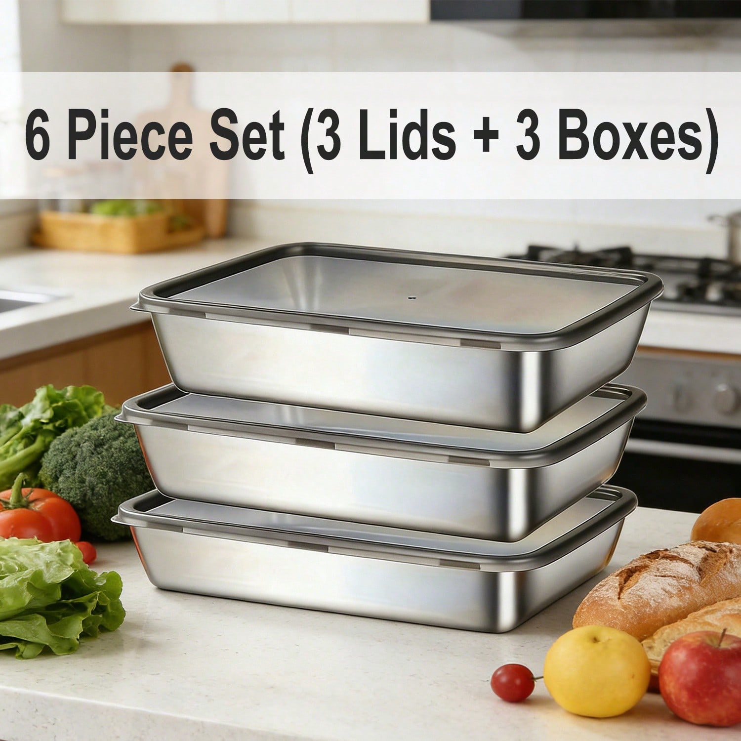 6 قطع (3 صناديق + 3 أغطية) من  - مراجعة Food Storage Box Set وسعره